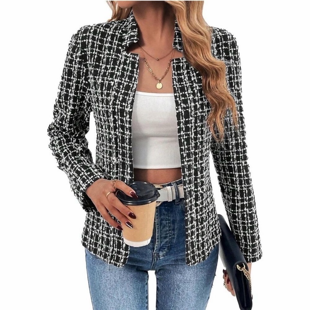 Mina Self Tweed Blazer Black and White Size M